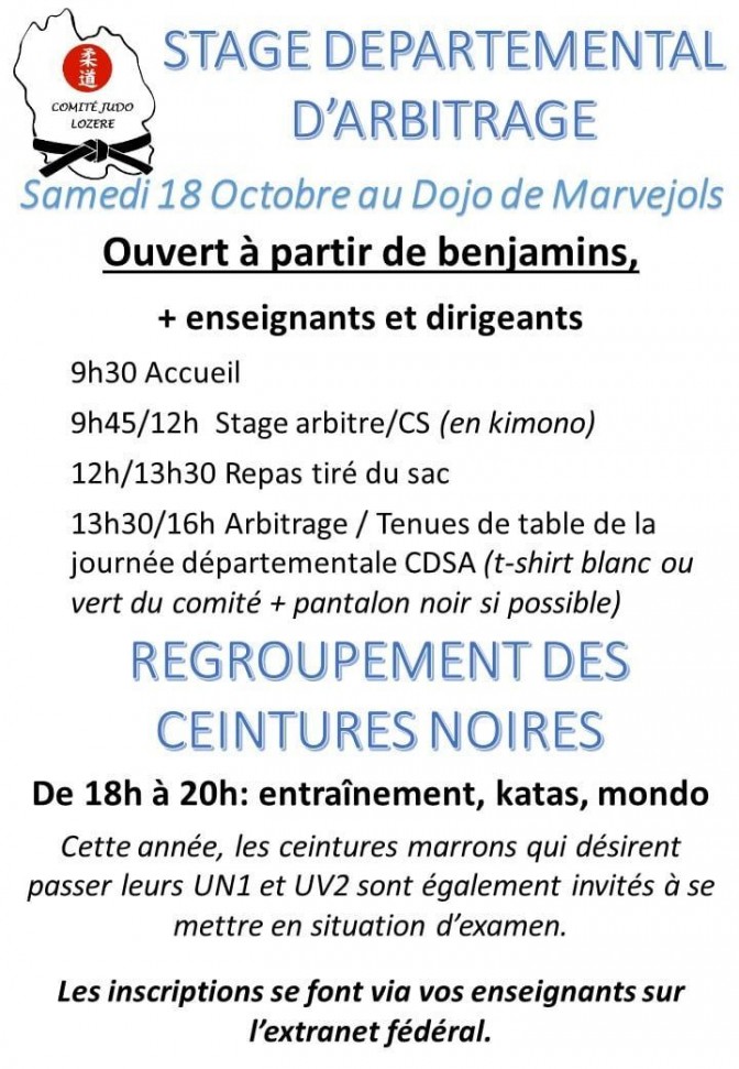Image de l'actu 'Inscrivez vous au stage d'arbitrage départemental du 18 octobre'